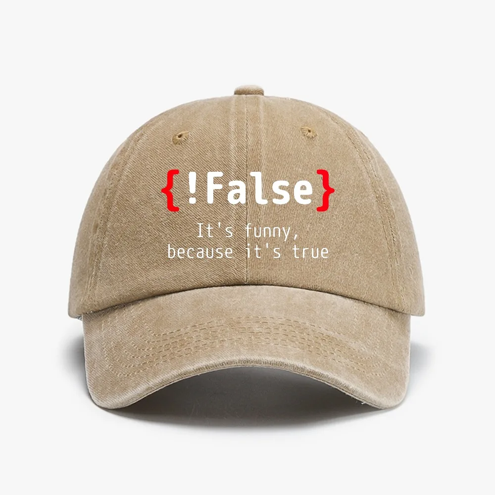 Фото Забавная кепка с надписью «False It's Funny Because It's True Programming» в стиле ковбойской бейсболки, модная ретро-кепка из выстиранного денима, повседневная джинсовая кепка для гольфа, солнцезащитная кепка. №4
