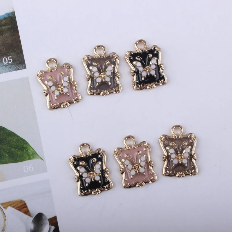 

10PCS/Lot 13*18MM Enamel Square Animal Butterfly Pendant Charms Gold Color Tone Plated Oil Drop Alloy Metal Ornament Accessories