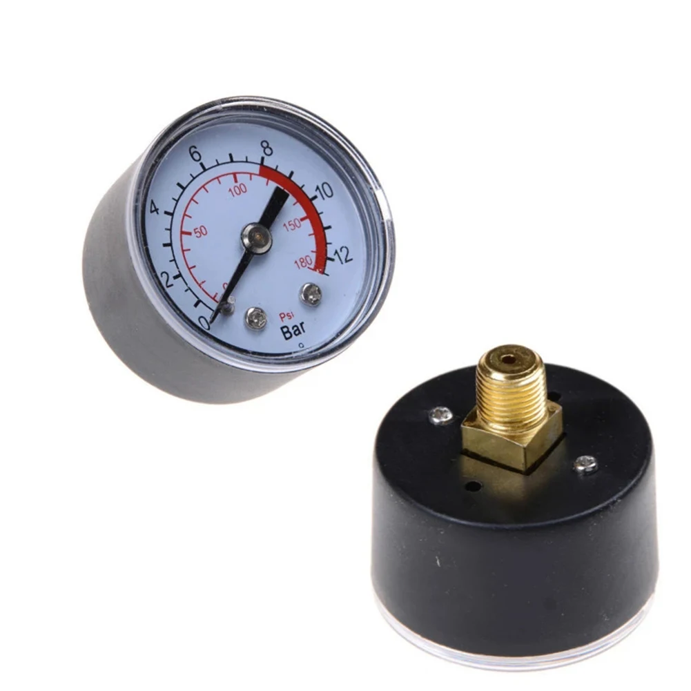 

Air Compressor Pneumatic Hydraulic Fluid Iron Shell Bar Air Pressure Gauge Double Scale 0-12Bar / 0-180PSI Dia 40mm