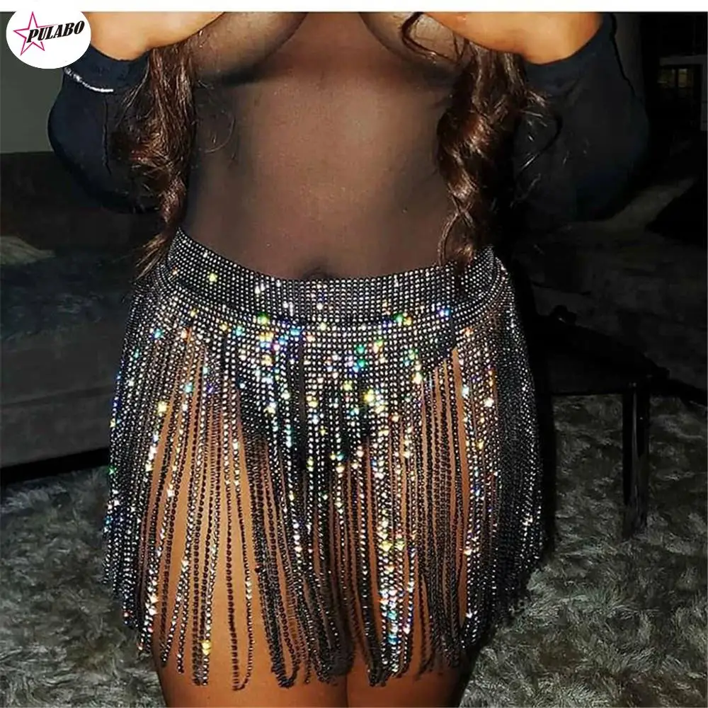 

Супер Блестящая юбка разы с кисточками на цепочке 2022 Новое поступление сексуальная блестящая юбка ручной работы для ночного клуба пляжная ...