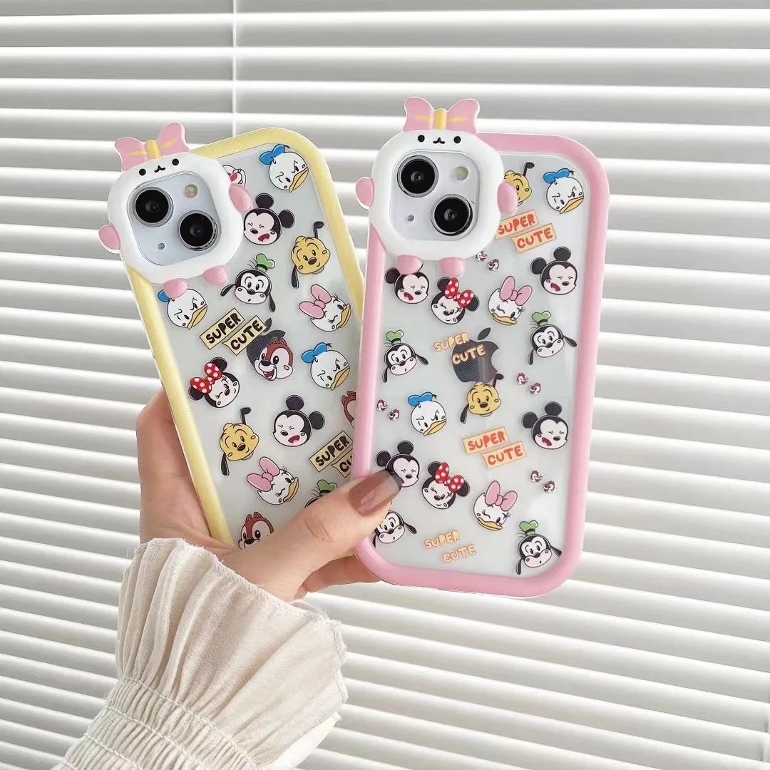 

Disney Mickey Minnie Donald Daisy Duck 3D Elf camera protector Phone Case For Iphone 11 12 13 Pro Max X Xs Xr Transparent Cove