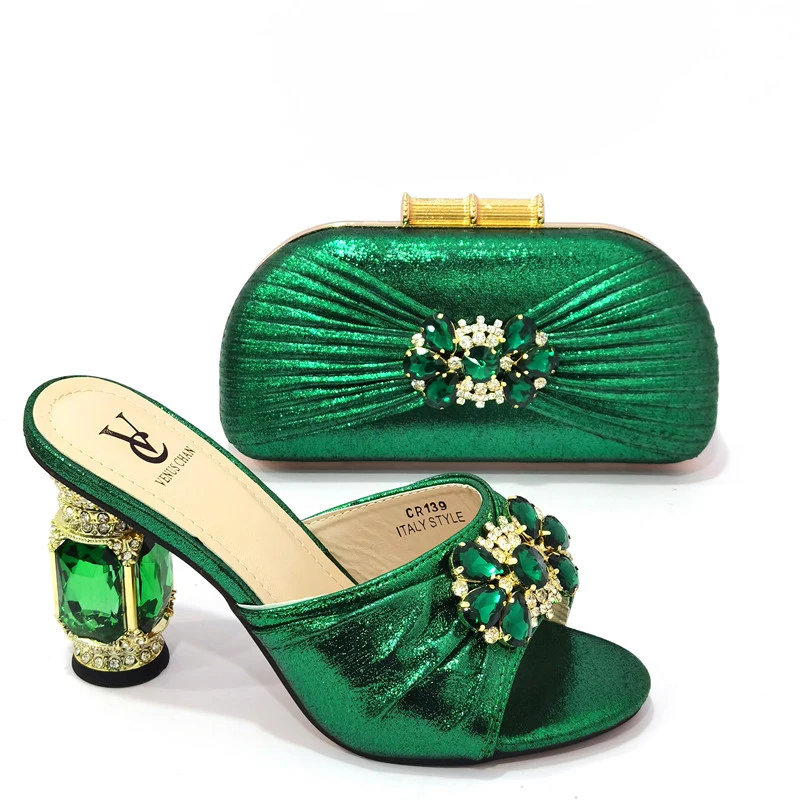 

Pink Hot Selling Nigerian Party Shoe and Bag Sets African Shoes and Bags to Match Shoes with Bags Set with Shinning Crysta