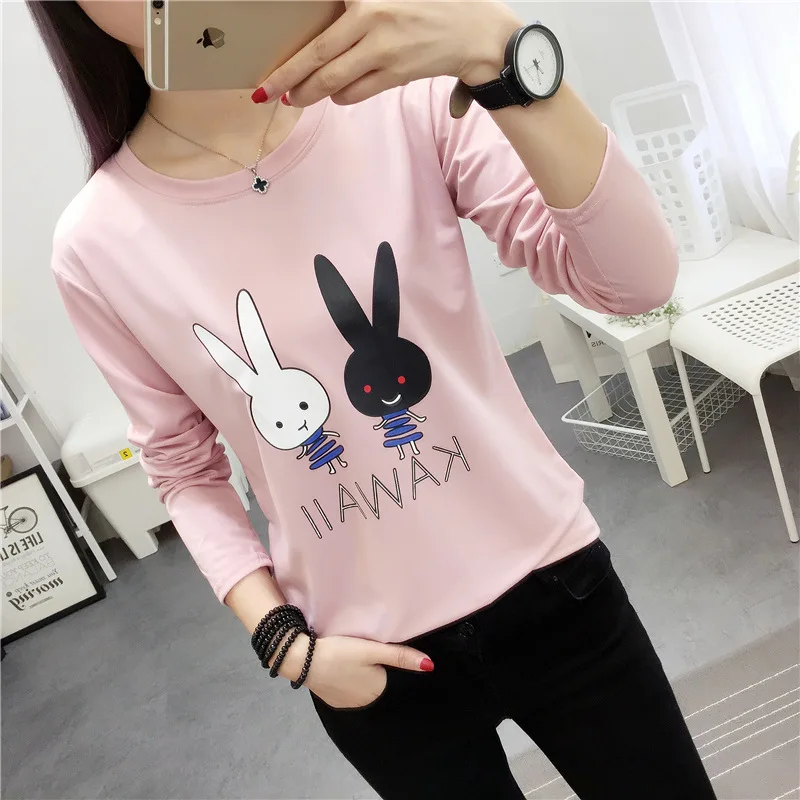 Kawaii Clothes T Shirt Women Cute Tops Korean Style Long Sleeve Tees Animal Print Autumn Tshirts Ladies Mujer Camisetas Casual