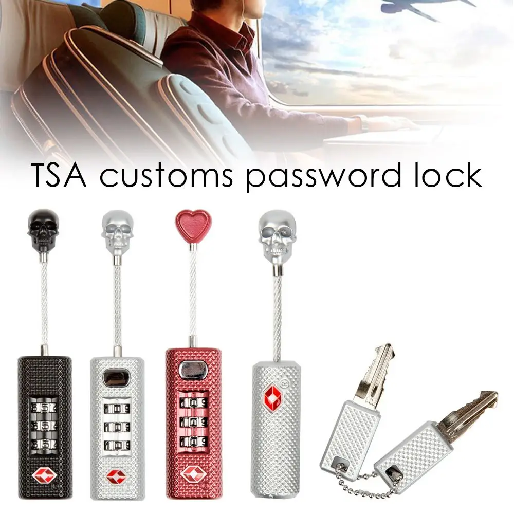 

Skull Metal Luggage Locks Three Digits Combination Padlock Mini Travel Bag Lock Secure Code Lock Key TSA Customs Lock