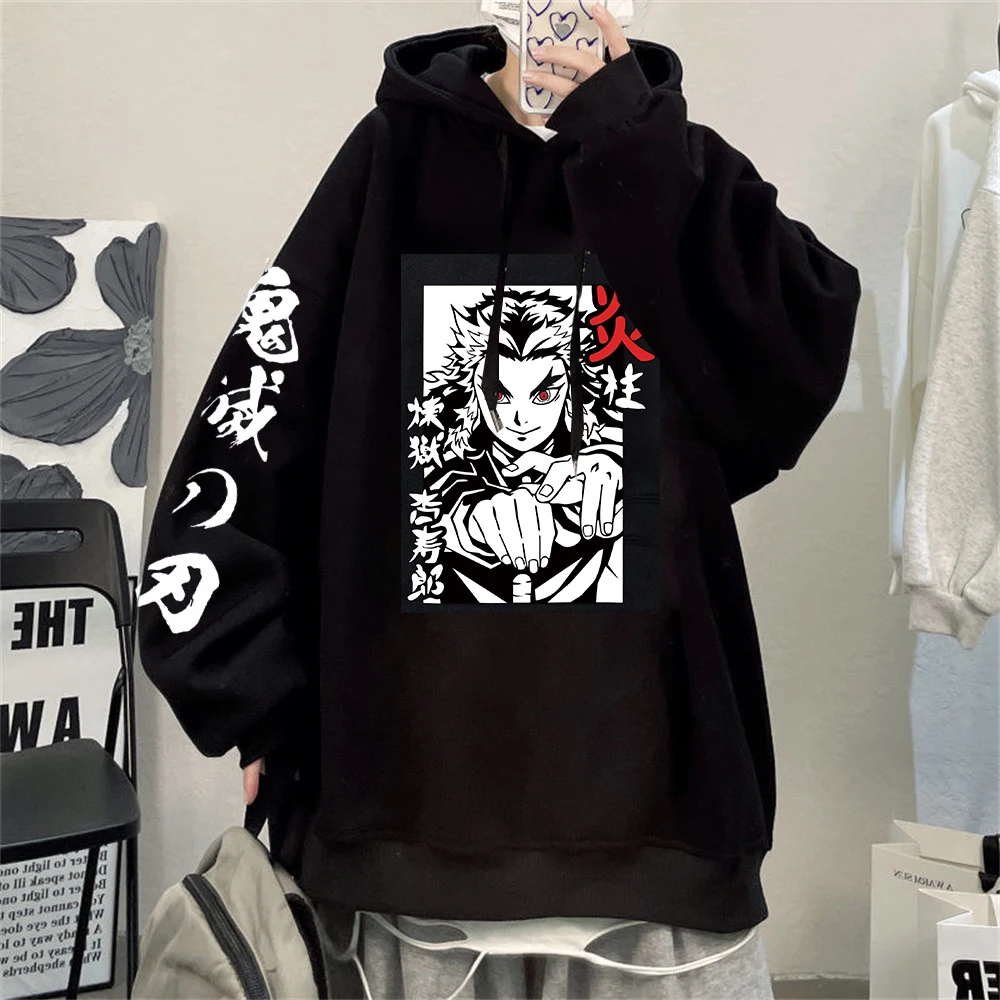 Anime Hoodie Demon Slayer Hoodies Rengoku Printed Hoodie Pullovers Tops Sweatshirt Fashion Unisex Sweatshirts