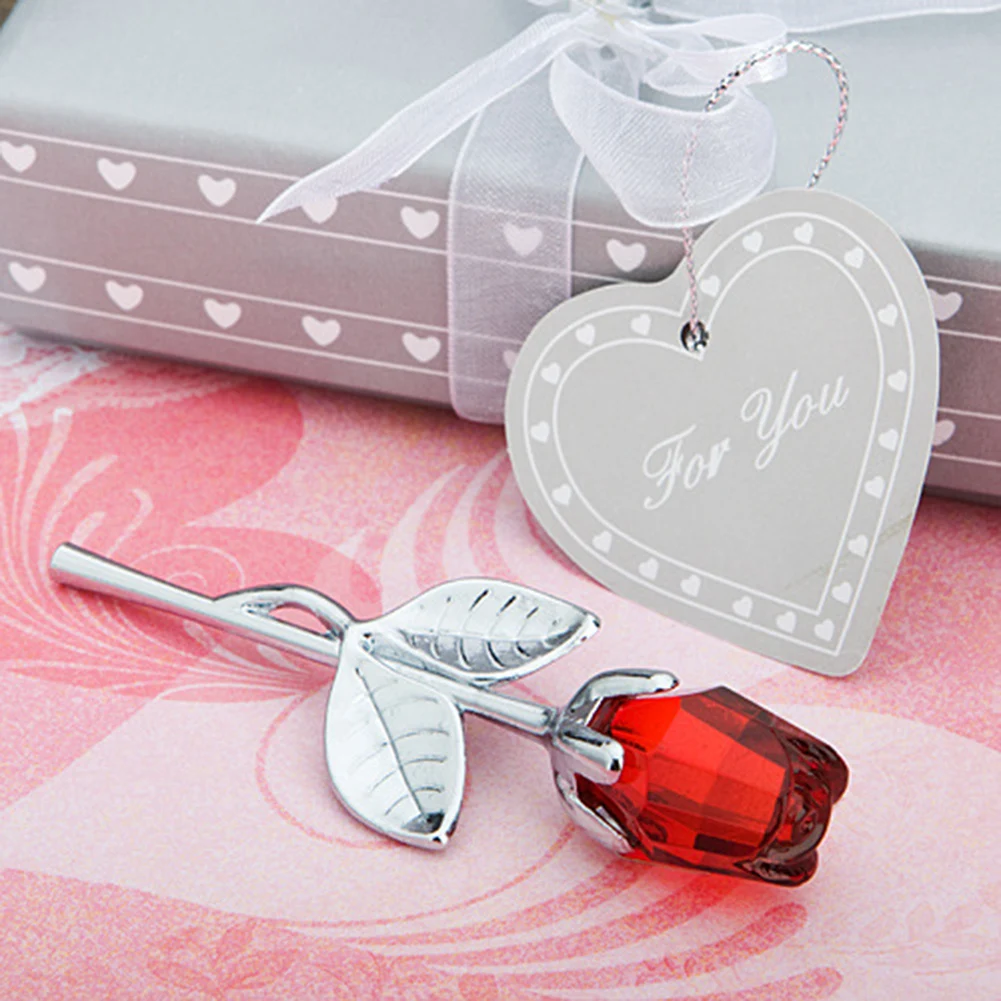 

New Valentines Day Gift Crystal Glass Rose Artificial Flower Silver Gold Rod Rose Flower for Girlfriend Wedding Gifts for Guest