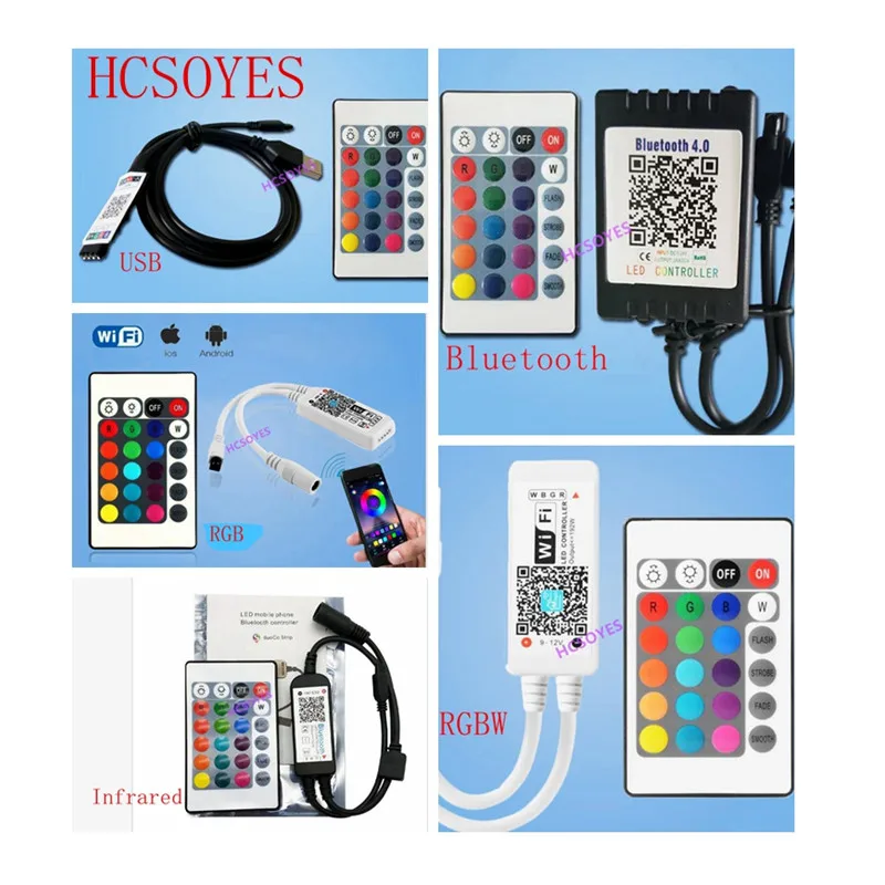 

24key ir rf Bluetooth/Infrared/RGBW/USB/RGB remote Wireless colorful rgb LED strip controller mobile APP TV background light