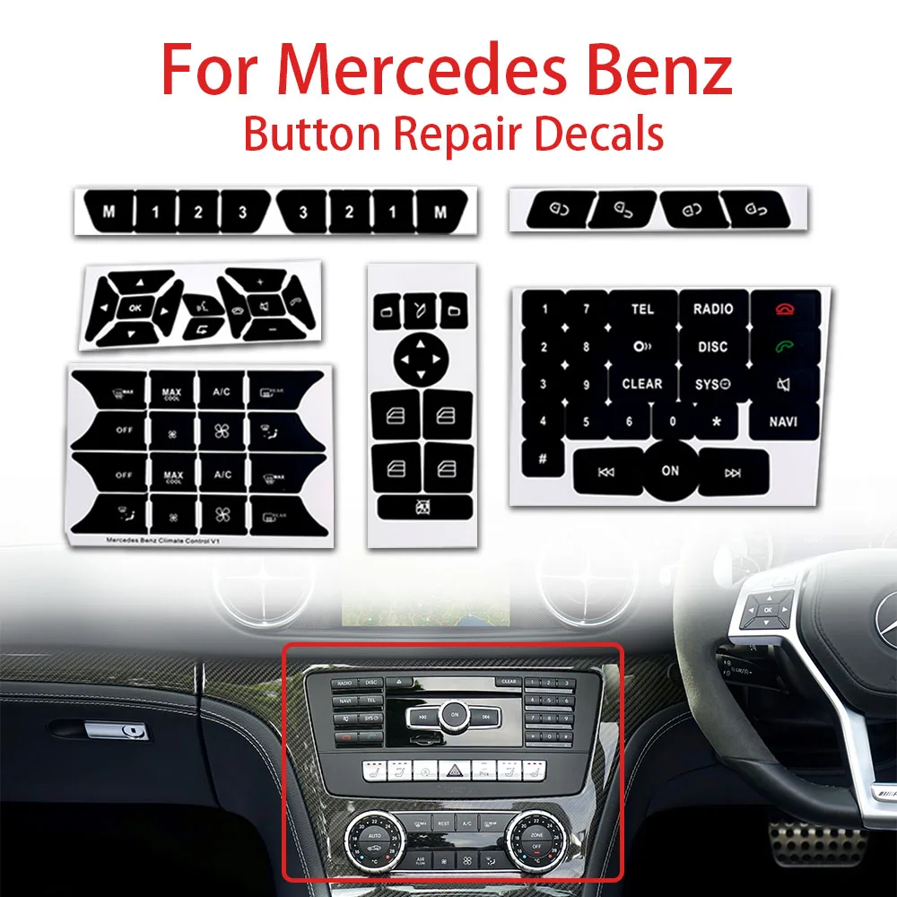 

Наклейки для ремонта автомобильных кнопок, черные матовые наклейки для Mercedes Benz C-Class W204 S204 C204 SLK R172 CLS W218 W212 C207 A207