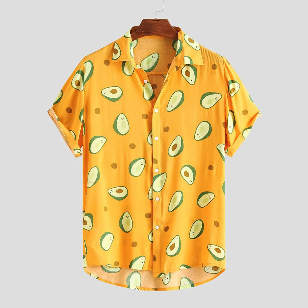 

Hawaiian Shirt Avocado Print Shirt Turn-Down Kraag Korte Mouw Casual Strand Camisas Hombre Vrouwen Streetwear Camisa