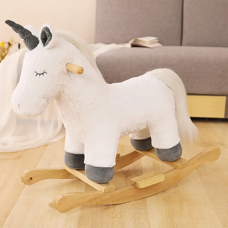 Children's Wooden Unicorn Rocking Horse Soft Plush Stroller Music Balance Chair Baby Toy Kids Birthday Gift