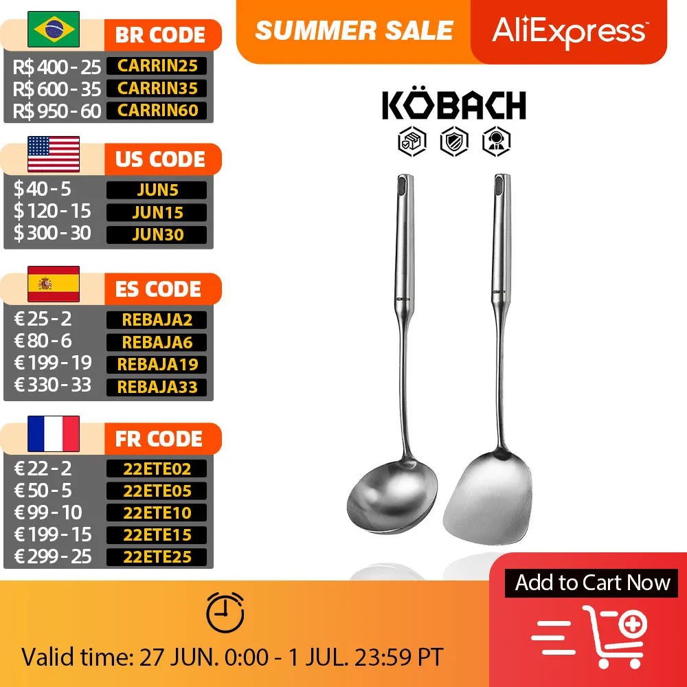 

KOBACH stainless steel cooking ​spatula cooking spoon kitchenware round handle grip cooking tools kit cooking utensils