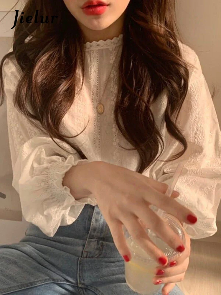 Кружевная рубашка Jielur с вышивкой размер s-xl Весенняя женская льняная хлопковая