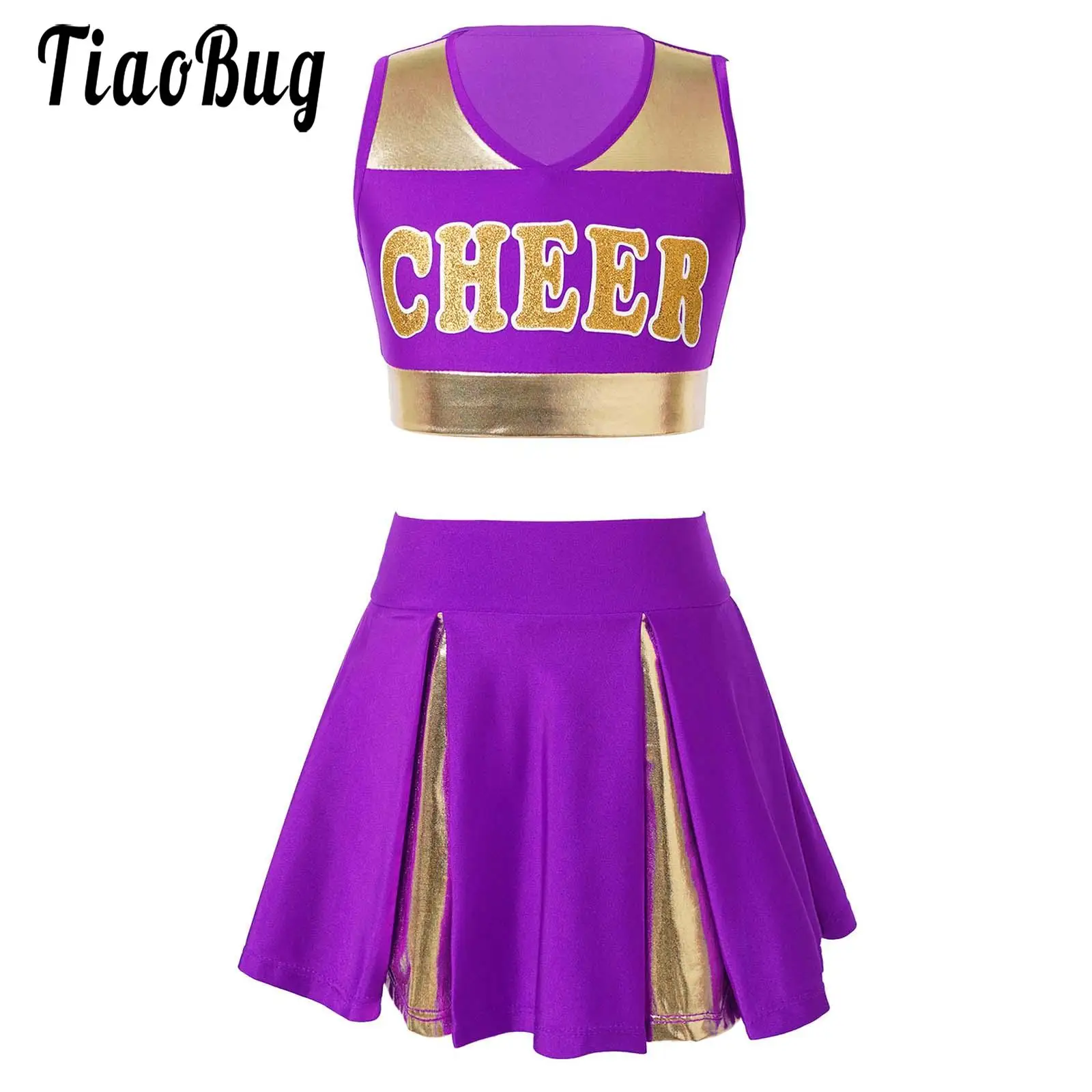 

Kids Girls Cheerleader Fancy Dress Cheer Role Play Costume Halloween Carnival Uniform Top Top and Tutu Skirt Dress Dance Outfits