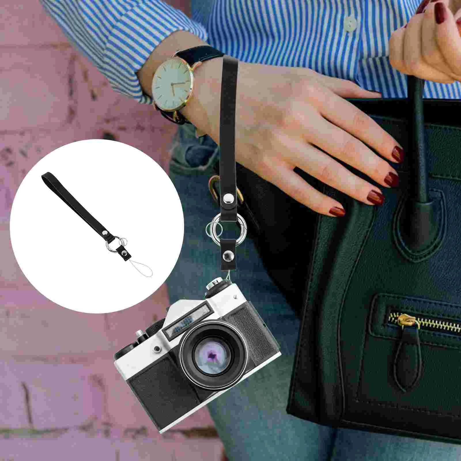 

1Pc Camera Key Chain Hand Wrist Strap Exquisite Phone Wrist Lanyard (Black)