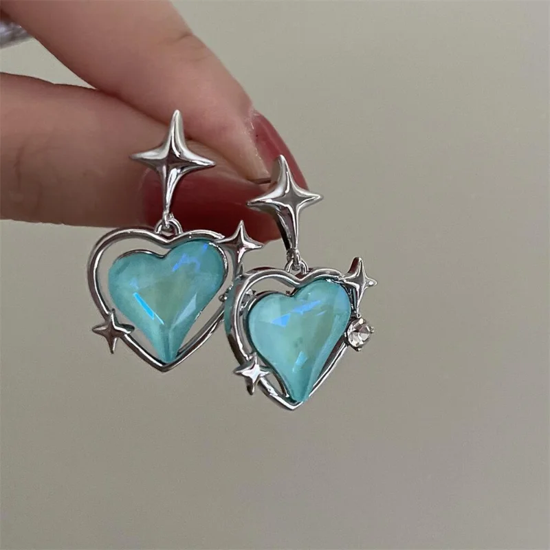 

Niche Design Sense Star Blue Love Earrings Female Fashion Multi-faceted Micro Flash Earrings Personality Wild Party Jewelry Gift