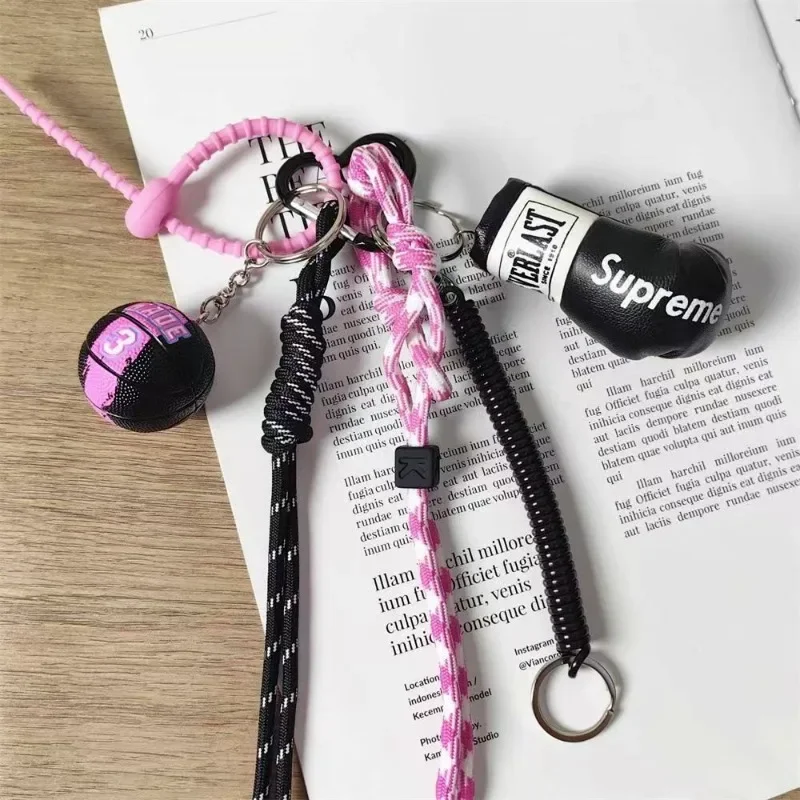 Розовый черный баскетбольный брелок черные перчатки с шариками тканая веревка