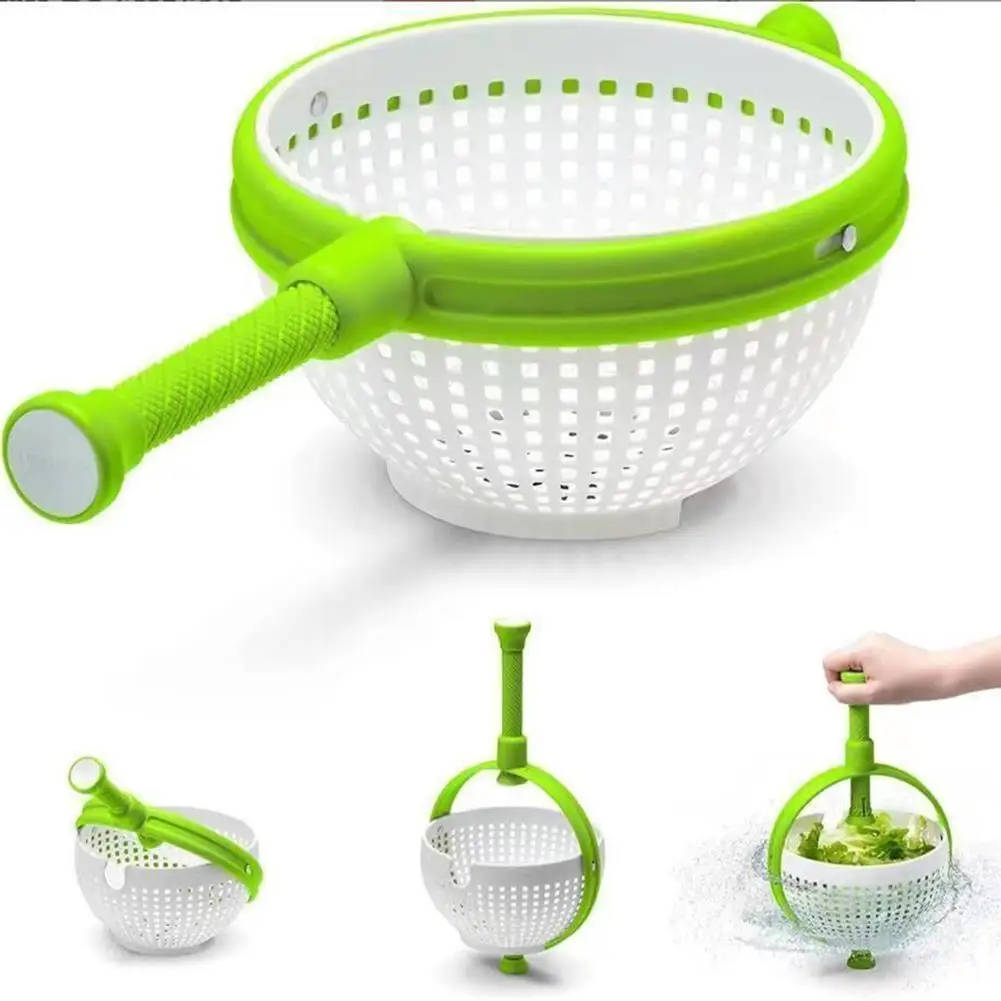 Kitchen Salad Spinner With Anti-slip Handle 360 Degree Rotating Spinning Colander For Vegetables Fruits Plastic Cleaning Basket