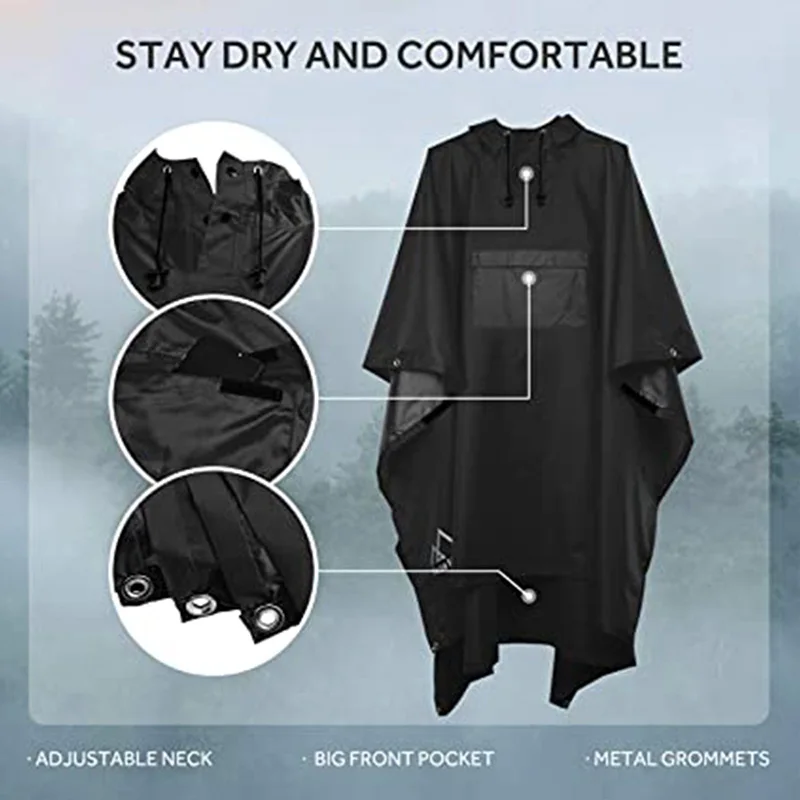 

High Quality Raincoat 3 in 1 Hooded Rain Poncho Waterproof Raincoat Jacket Comfortable Reusable Rainwear Camping Tent Mat