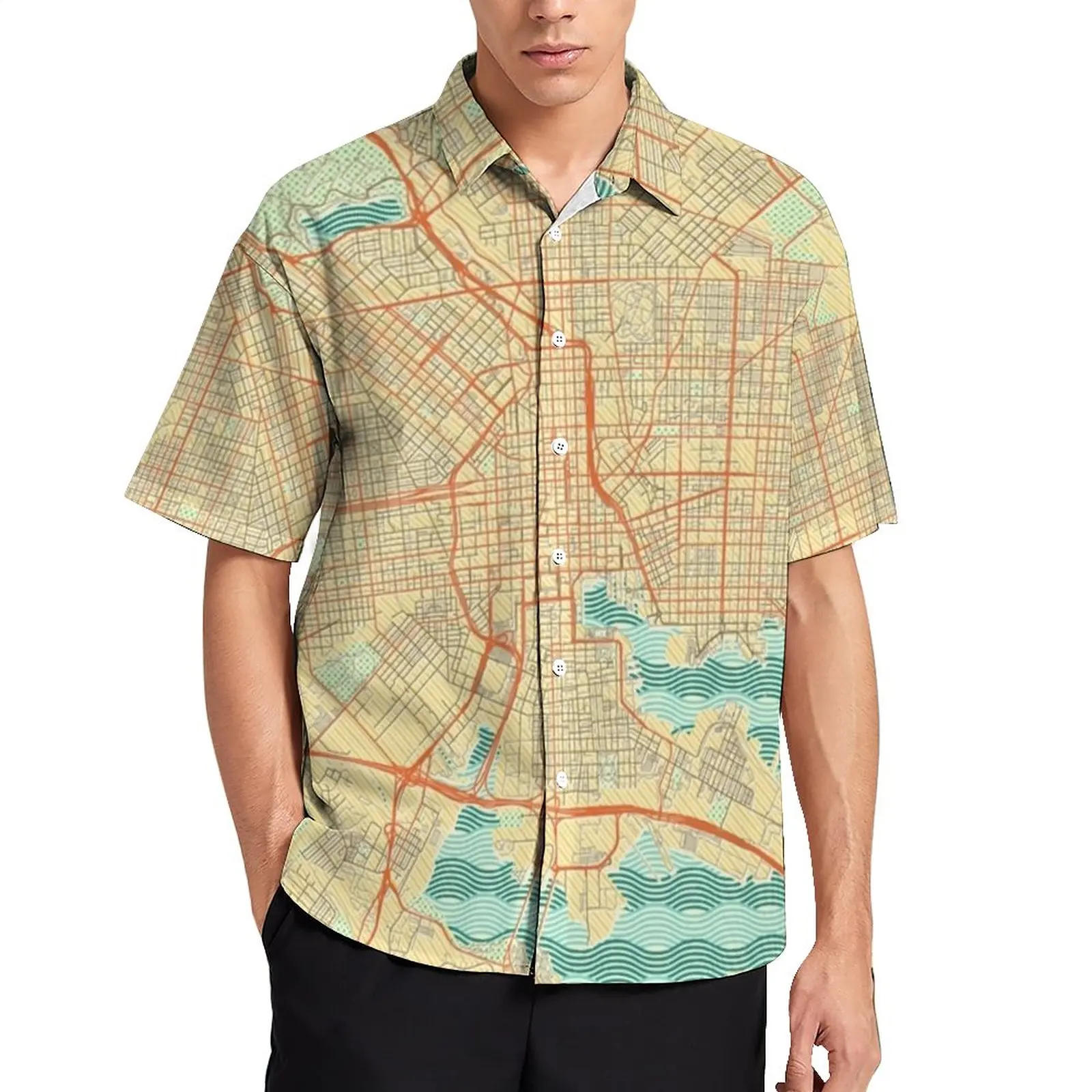 

Baltimore Map Casual Shirt Vintage Maps Beach Loose Shirt Hawaiian Streetwear Blouses Short Sleeve Design Oversize Clothing