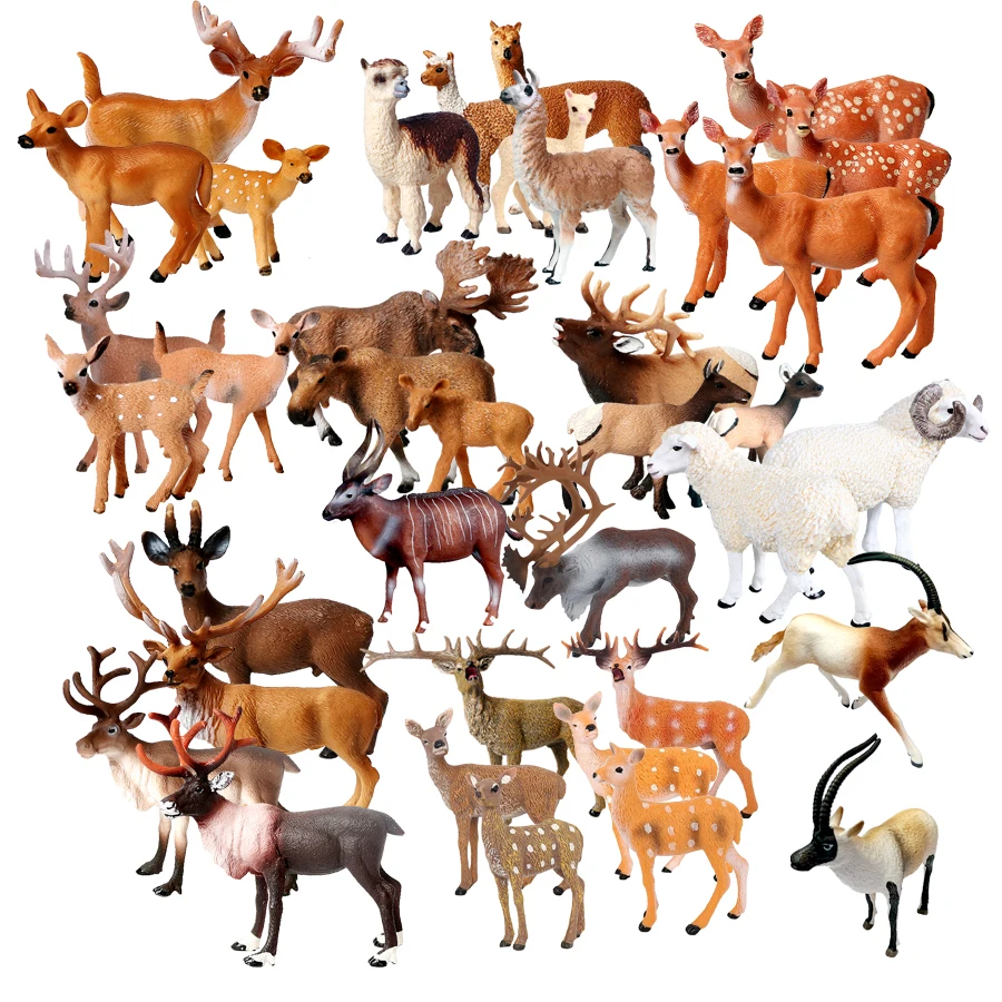 

Simulation Wild Animal Alpaca,Antelop Sheep,Elk,Whitetail Deer,Sika-Deer Model Figures Educational Collector Figurine Kids Toys