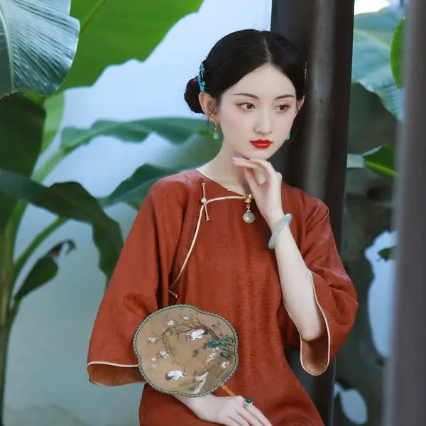 

2023 Chinese traditional qipao dress big sleeve vintage elegant qi pao oriental traditional cheongsam qing dynasty dress a618