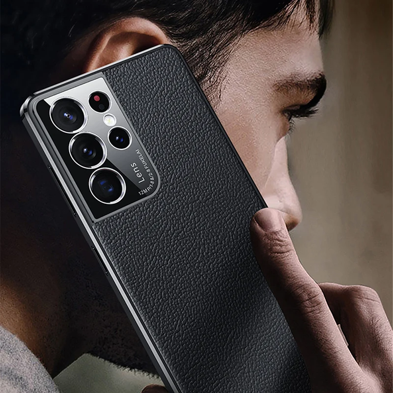 Чехол из натуральной кожи для Samsung Galaxy S22 ультра Чехлы роскошный кожаный чехол с