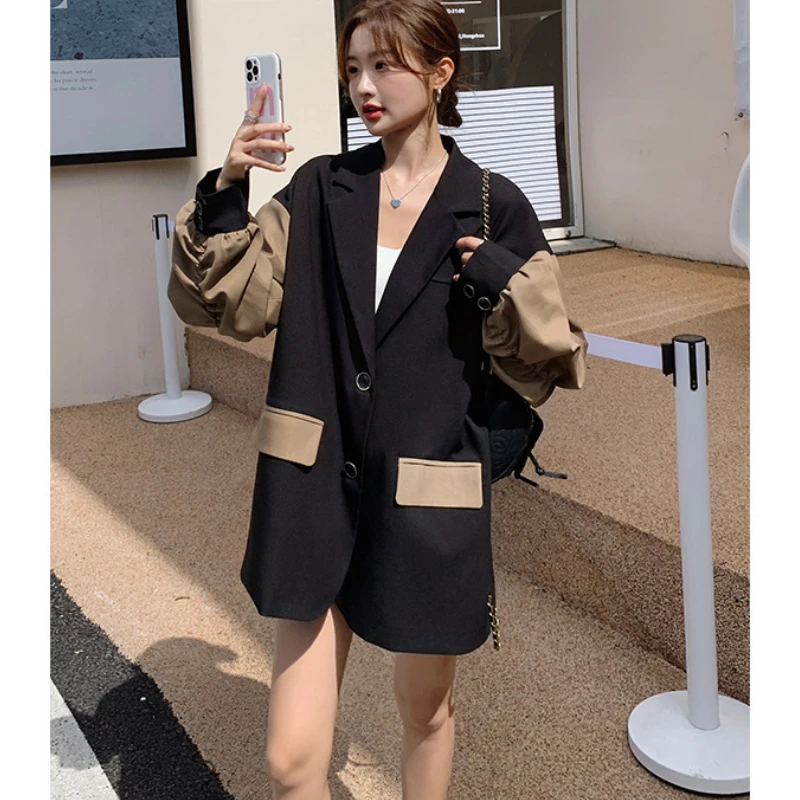 High-end Luxury Designers Clothing Patchwork Blazers Women Chic Black Blazer Single-breasted Jacket Casual Women's Clothing Coat
