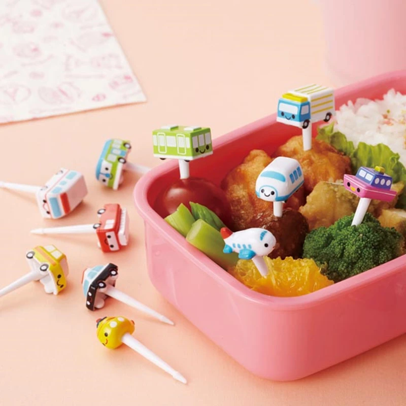 

11pcs/set Mini Car Ship Plane Fork Fruit Picks Cute Cartoon Vehicle Car Shape Children Fork Bento Lunch Box Decor Accessories