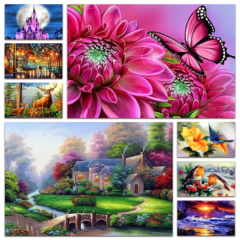 

New DIY Diamond painting embroidery landscape flower Full Diamond mosaic Castle sunset animal beach cross stitch Home decor E009