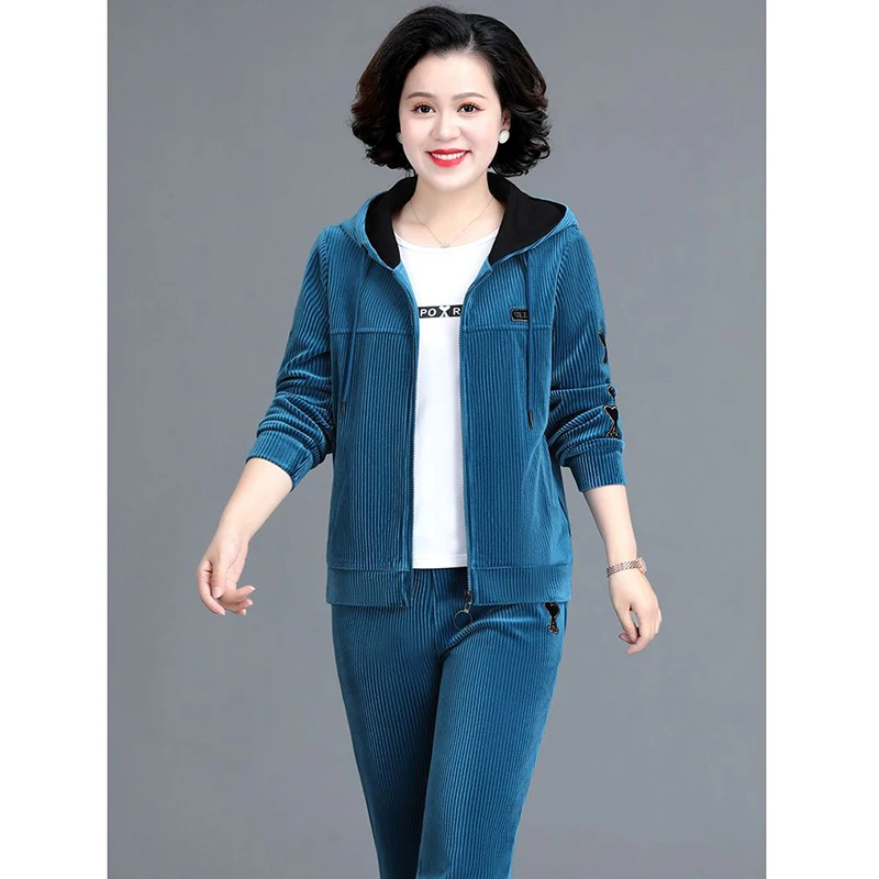 Весенне-осенний спортивный костюм вельветовый Женский Повседневный