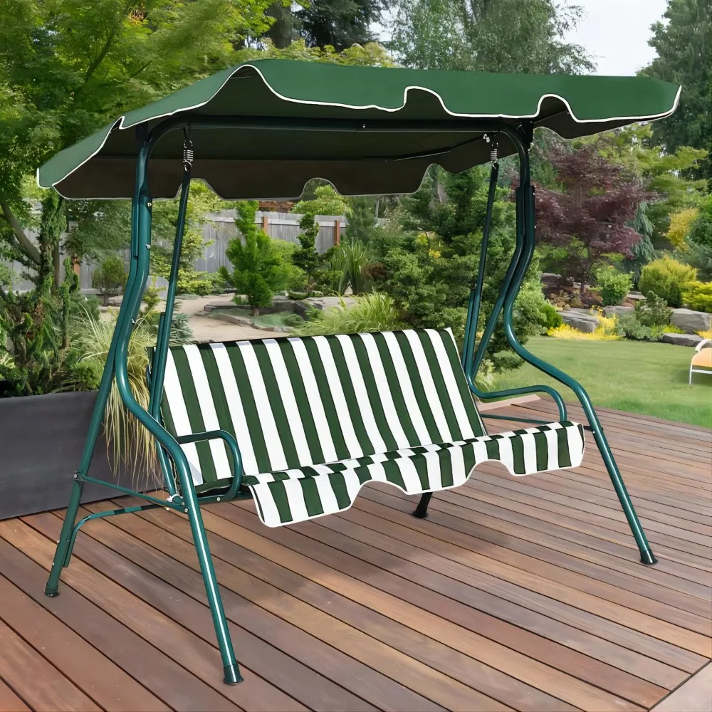 

3 Seat Outdoor Patio Swing Chair with Removable Cushion, Green