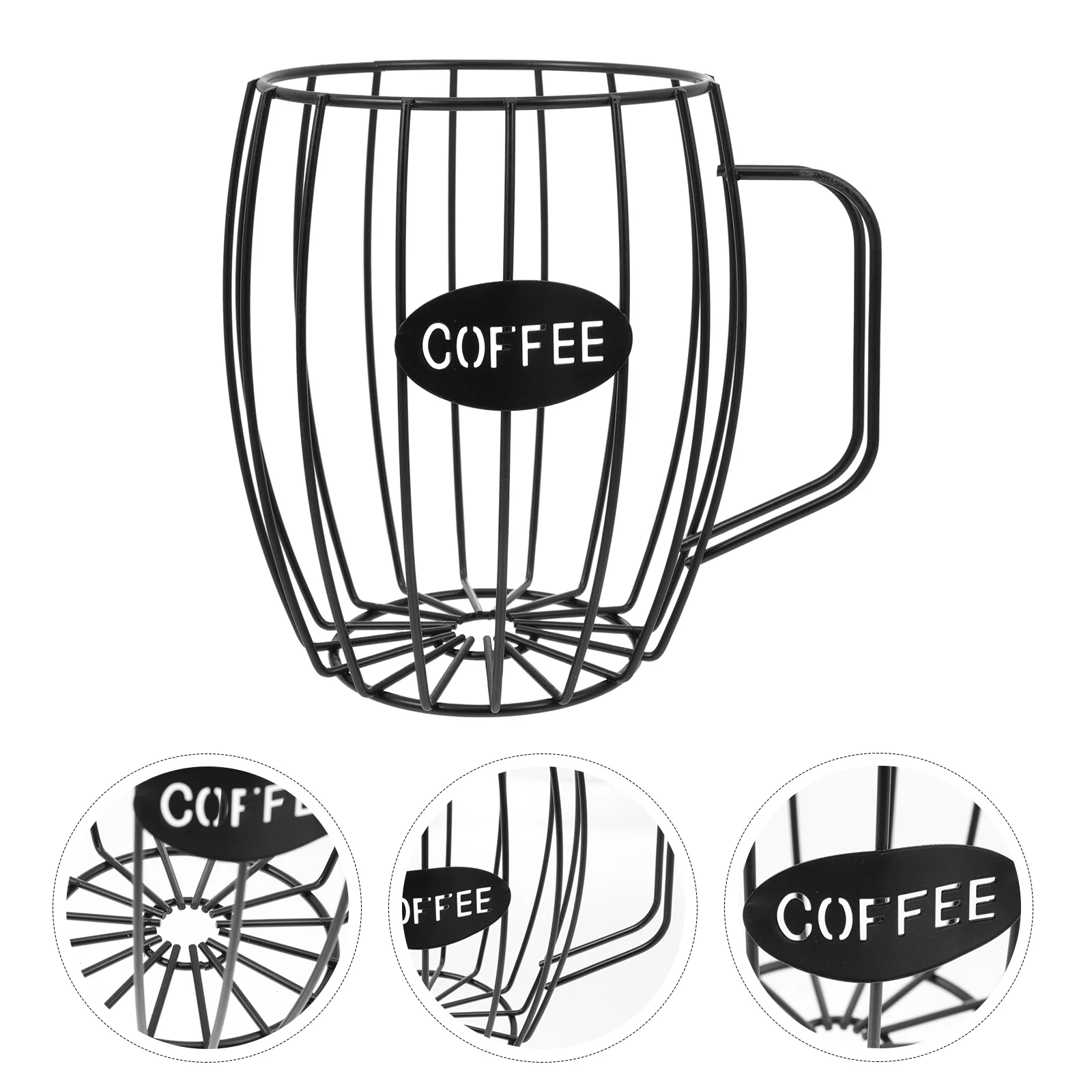 

Basket Black Espresso Cups Metal Fruit Bowls Cartoon Coffee Pods Holder Storage Basket Iron Coffee Storage Cup