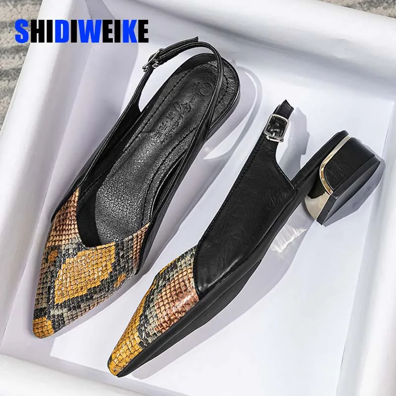 

Summer Women Slingbacks Pumps Color Snake Pattern High Heels Office Sexy Pointed Toe Square Heel Ladies Party Sandals AD1875
