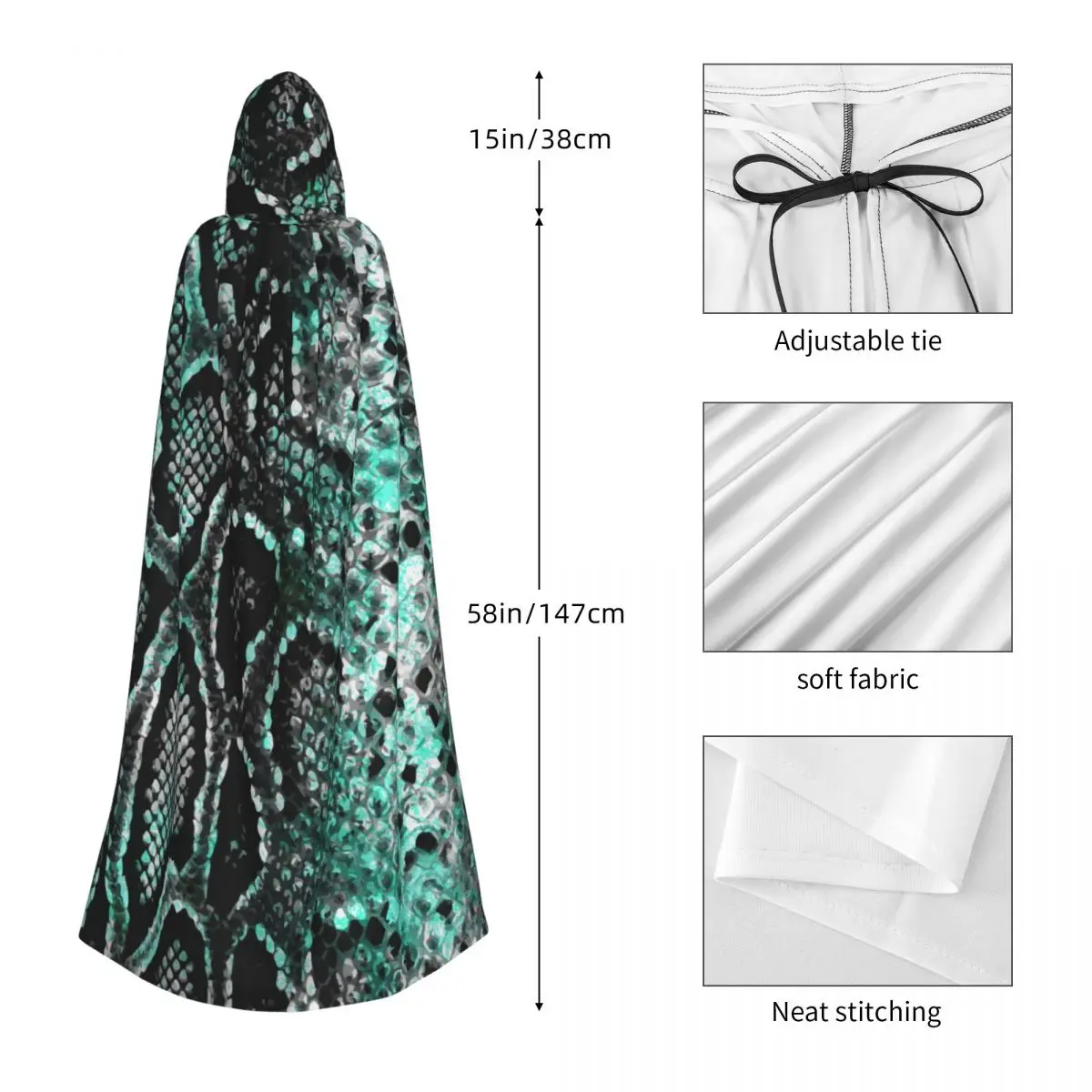 Взрослый женский халат с капюшоном и змеиным узором накидка на Хэллоуин длинный