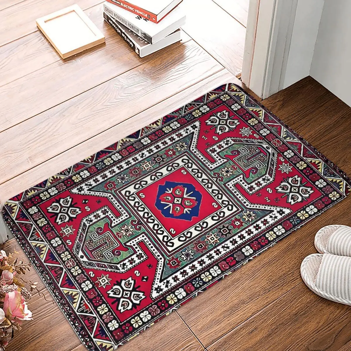 

Ancient Armenian Folk Art Kitchen Non-Slip Carpet Red Living Room Mat Entrance Door Doormat Home Decoration Rug