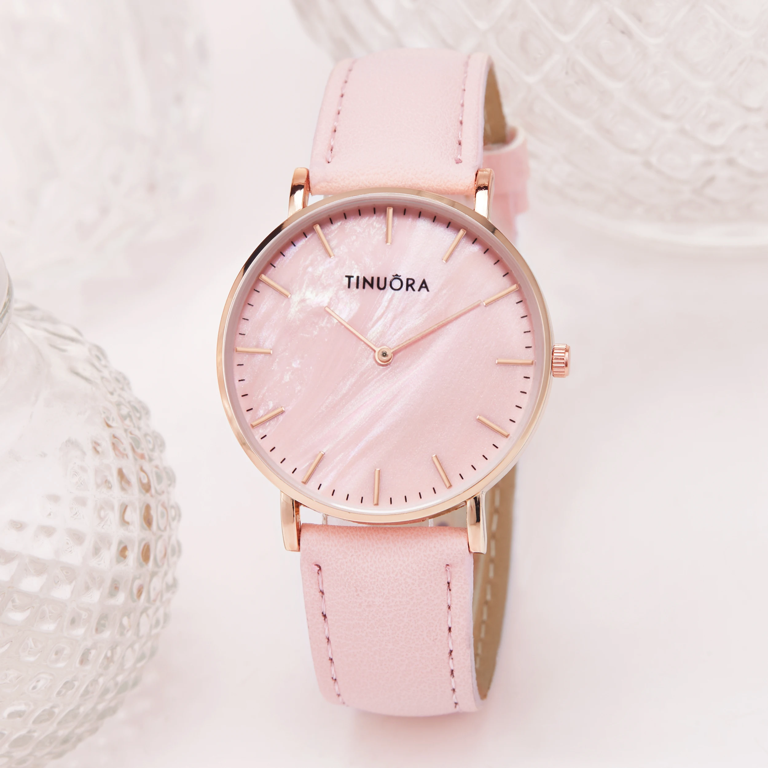 

Simple Quartz Watches for Women 30M Waterproof Pink Dial Ladies Watch Leather Watchband Fashion Casual Women Watch reloj mujer