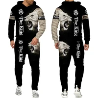 mens tracksuit cool 3d lion printed hoodies pants suits fashion mens casual pullover sweatshirts set