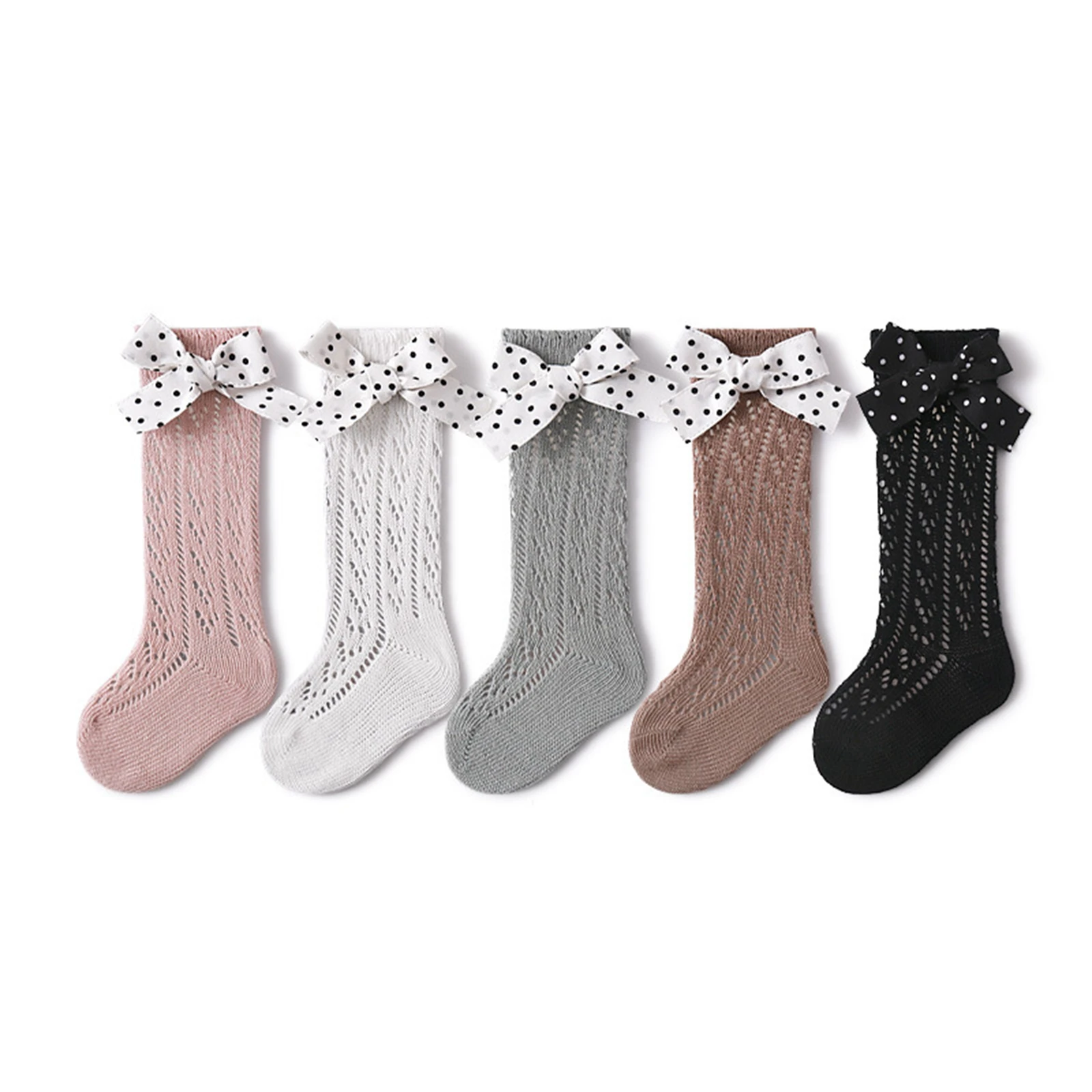 

Трикотажные чулки для маленьких девочек, дышащие чулки средней длины с вырезами и бантом, весна-лето, для детей от 0 до 3 лет