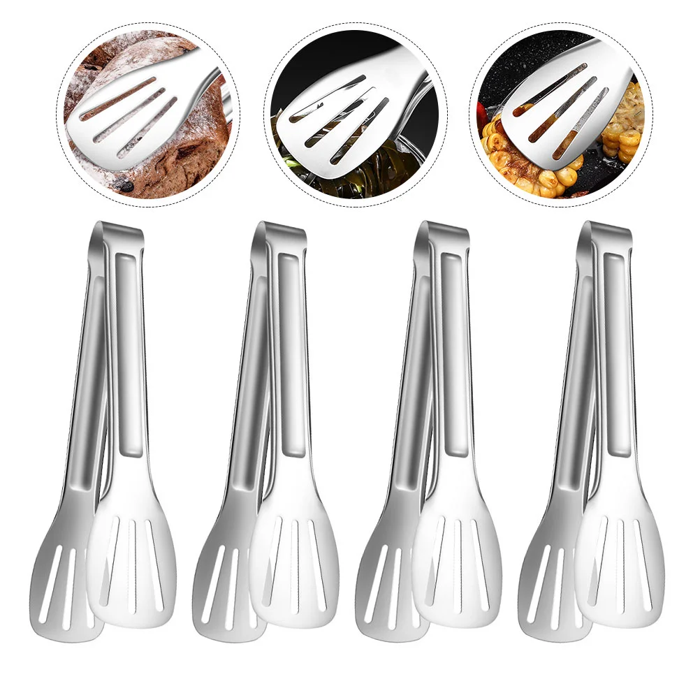 

4Pcs Multipurpose Kitchen Tongs Steak Tongs Serving Clips (Silver)