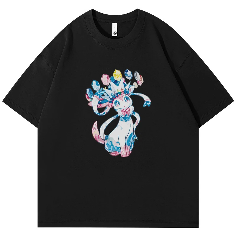 Фото Футболки Pokemon Sylveon в стиле аниме с героями мультфильмов, хлопковые свободные футболки с короткими рукавами для мужчин и женщин, повседневные топы с принтом, подарок №2