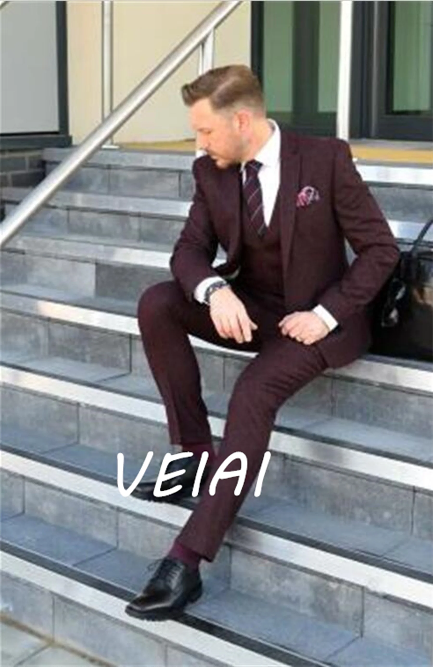 

New Arrival Designs Burgundy Groom Men Suit Slim Fit 3 Piece Tuxedo Custom Fashion Prom Dinner Blazer Masculino Jacket+Pant+Vest