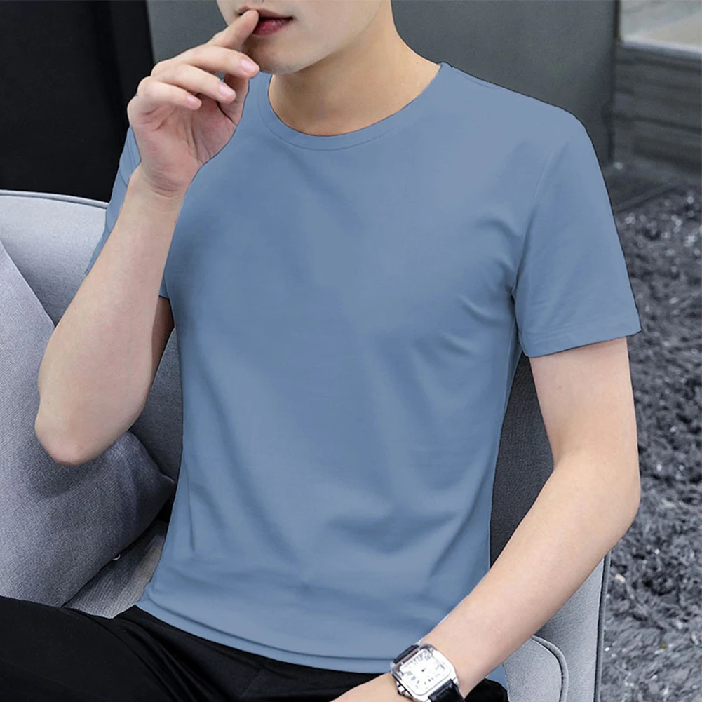 

Men Summer T-shirt Loose Stretch Round-Neck Basic Tops Mens Seamless Thin Undershirts Breathable Casual T Shirt Homewear