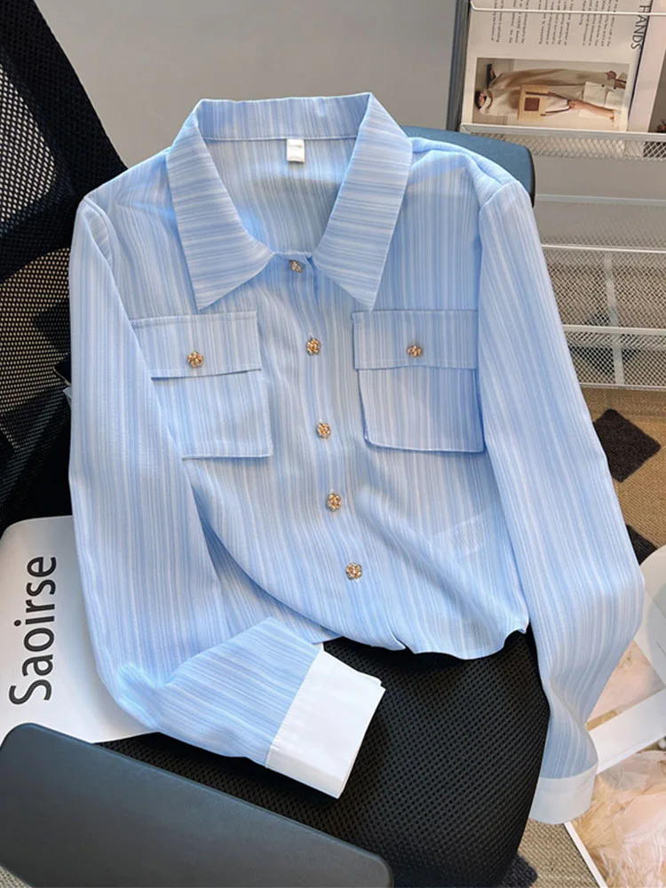 Офисные женские продвинутые модные рубашки с воротником-поло и длинными