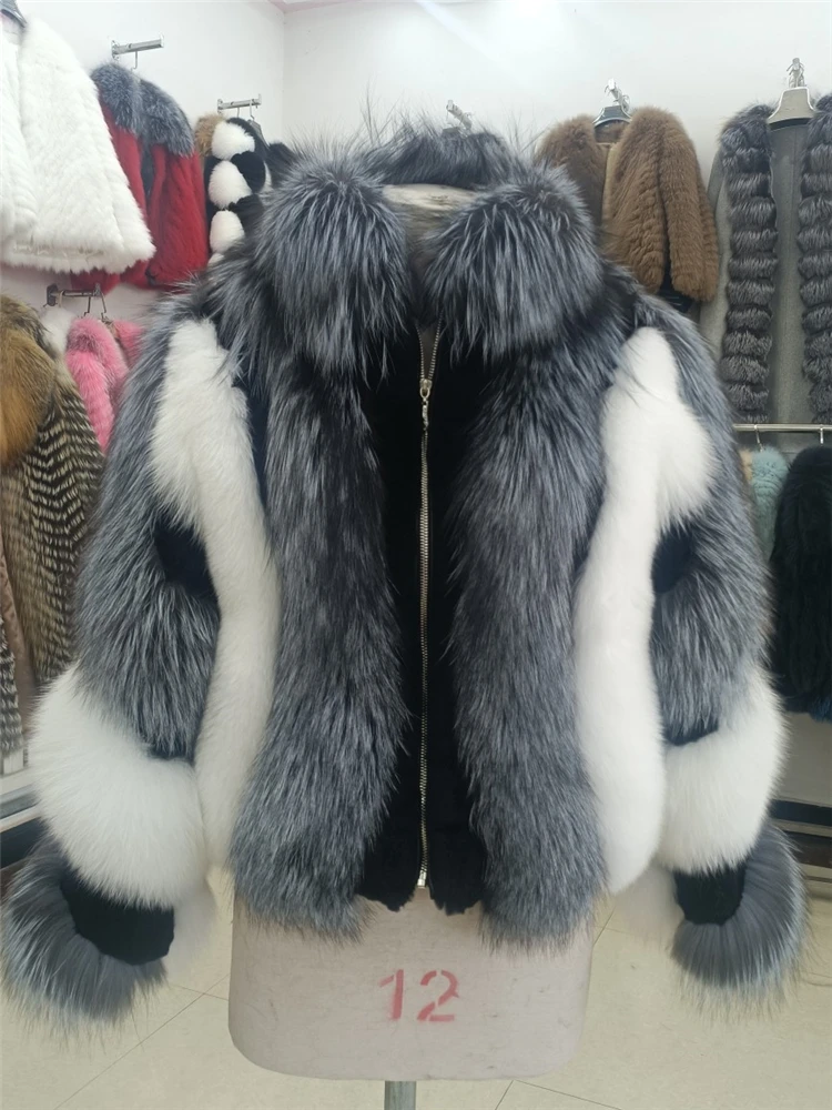 FURYOUME 2022 Winter Luxury Short Real Fox Fur Coat Women Natural Fur Jacket Ladies Fashion Streetwear Silver Fox Fur Outerwear enlarge