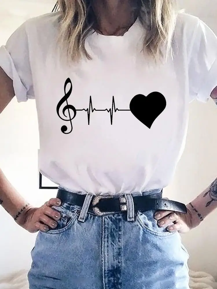 

Print T Shirt Love Heart Trend Love Basic Tee Women Clothing Fashion Short Sleeve Clothes Graphic T-shirt Summer Kawaii Top