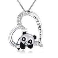 harong panda necklace women jewelry i lover you forever heart pendant silver plated crystal cute animal necklace girlfriend gift