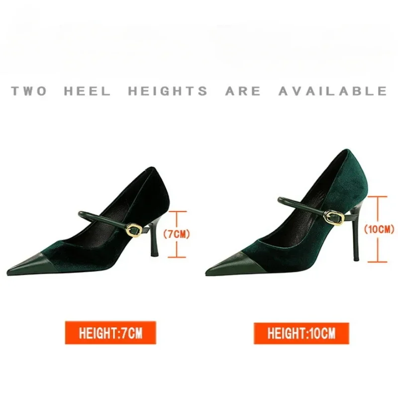 Женские туфли-лодочки Мэри Джейн на высоком каблуке-шпильке 7 см 10 с острым носком