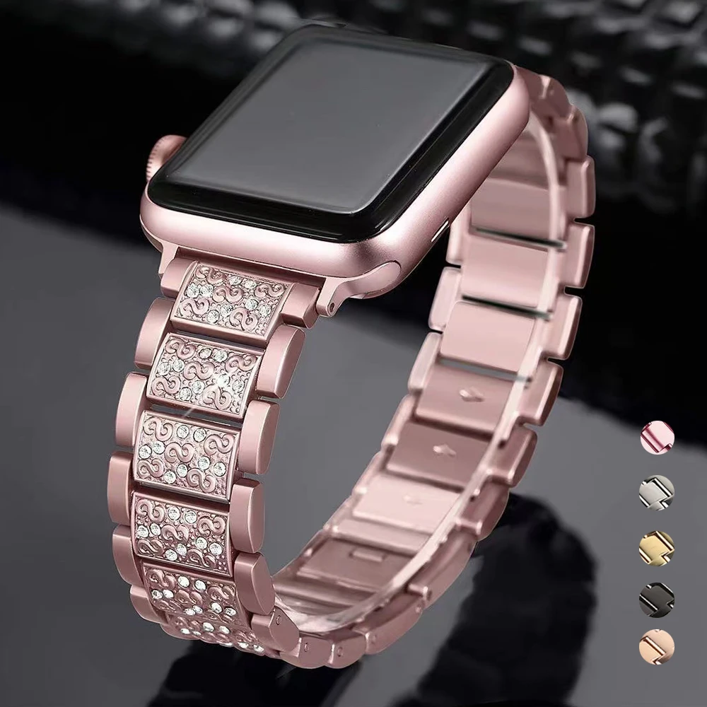 

Diamond Metal Band For Apple Watch Strap 40 44mm 38 42mm41 45mm Women Stainless Steel Bracelet for iwatch Series 7 6 5 se 4 3 2
