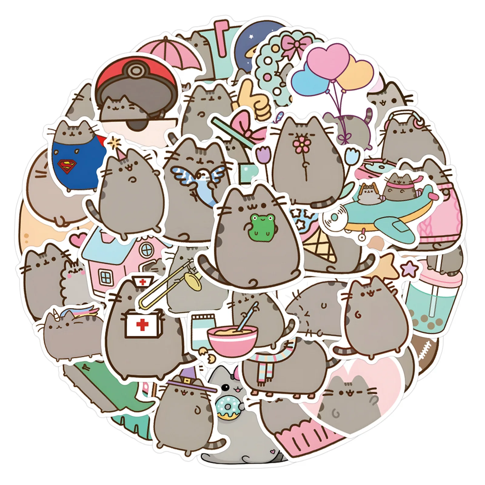 Фото 55 шт. наклеек с аниме-персонажами Pusheen, водонепроницаемые, для скейтбордов, ноутбуков, телефонов, милые декоративные стикеры, игрушки №2