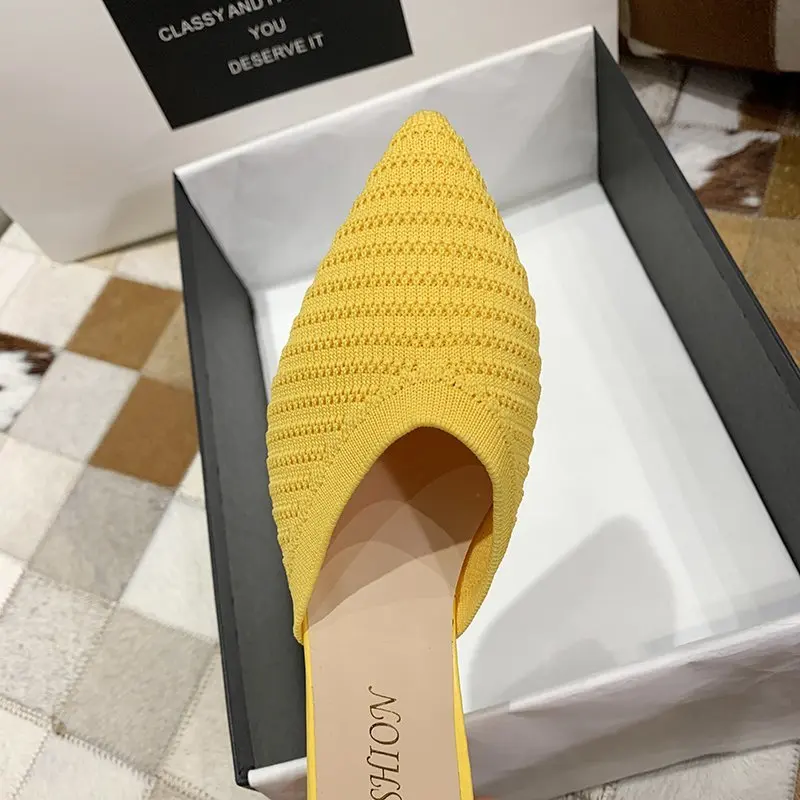 Женские шлепанцы с острым носком летние из эластичной сетки | Обувь